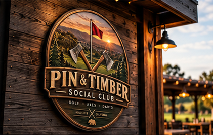 Outdoor sign of Pin & Timber Social Club potential signage